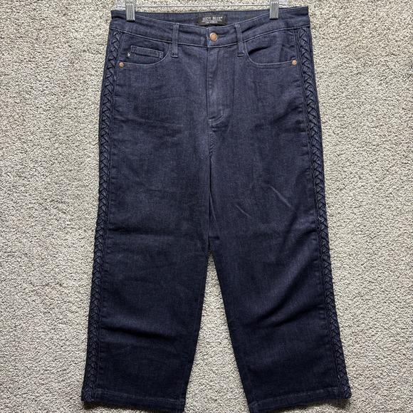Judy Blue Denim - Judy Blue Wide Leg Denim Jeans‎ Women's 11/30x25 Cropped Blue Braided Sides NWOT